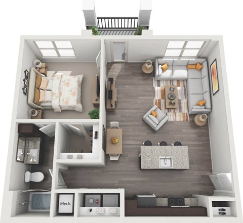 a floor plan of a one bedroom apartment with a bathroom and living room